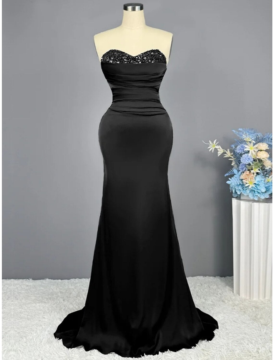 Luolandi A-Line Evening Gown Elegant Dress Formal Sweep / Brush Train Christmas Red Green Dress Sleeveless Sweetheart with Pleats Ruched